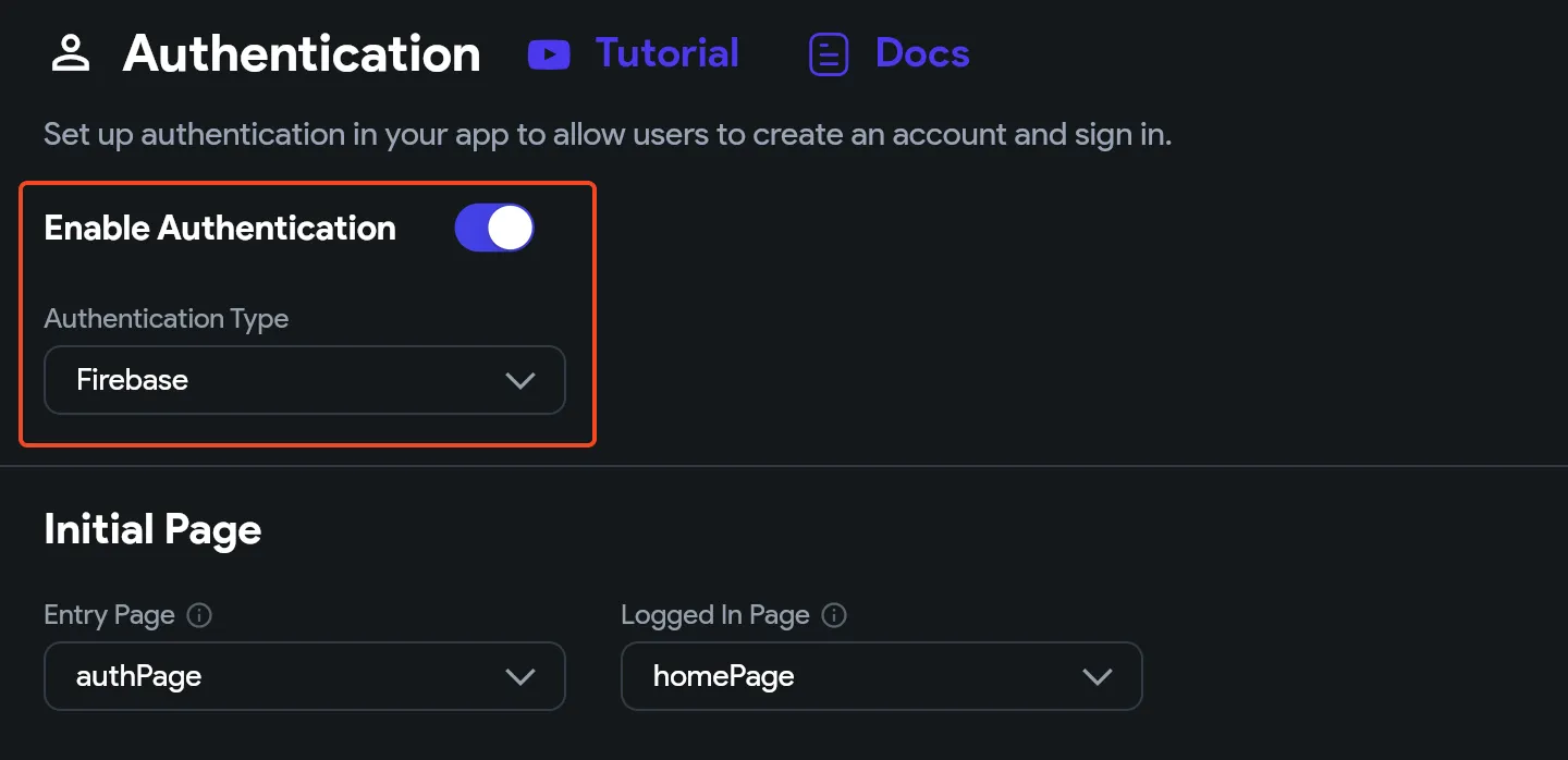 Включённая аутентификация Firebase