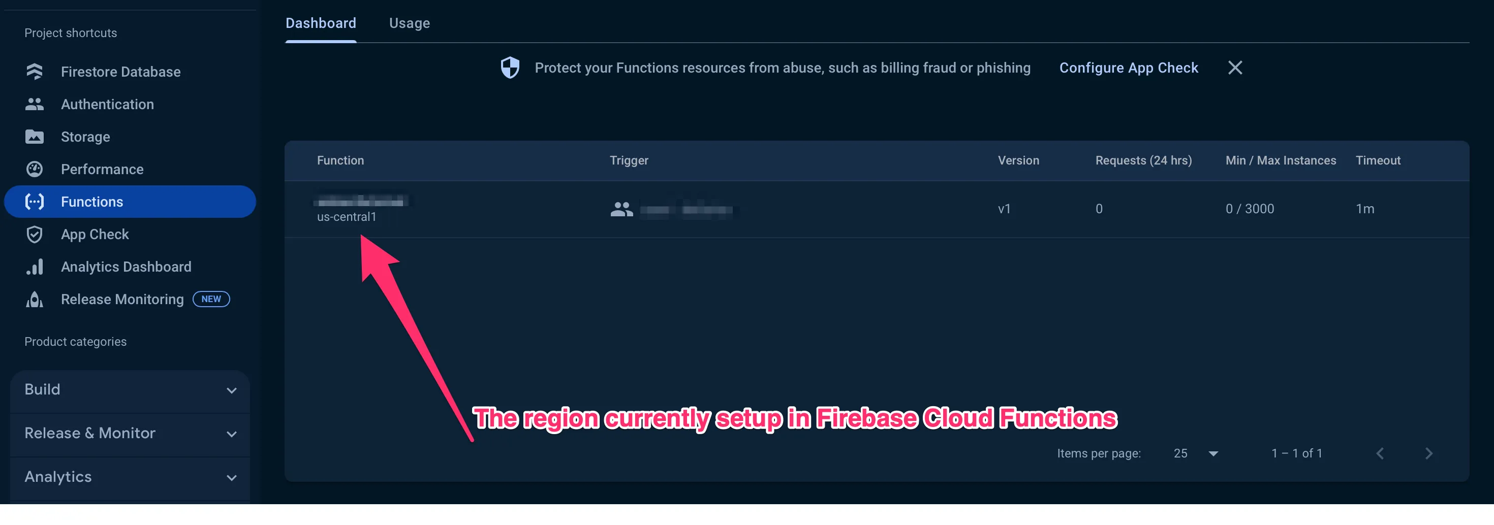 Регион функций в Firebase