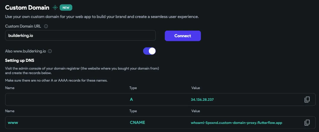 Настройки домена во FlutterFlow