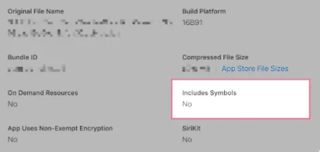 Вкладка Build Metadata со ссылкой на dSYM