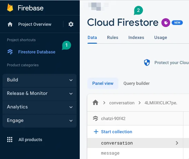 Созданная база Firestore в консоли