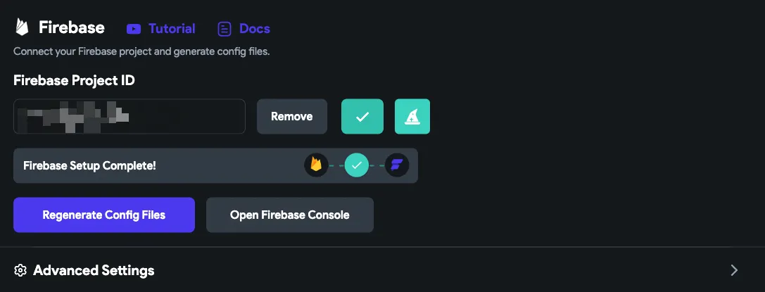 Настройки Firebase без раздела Storage
