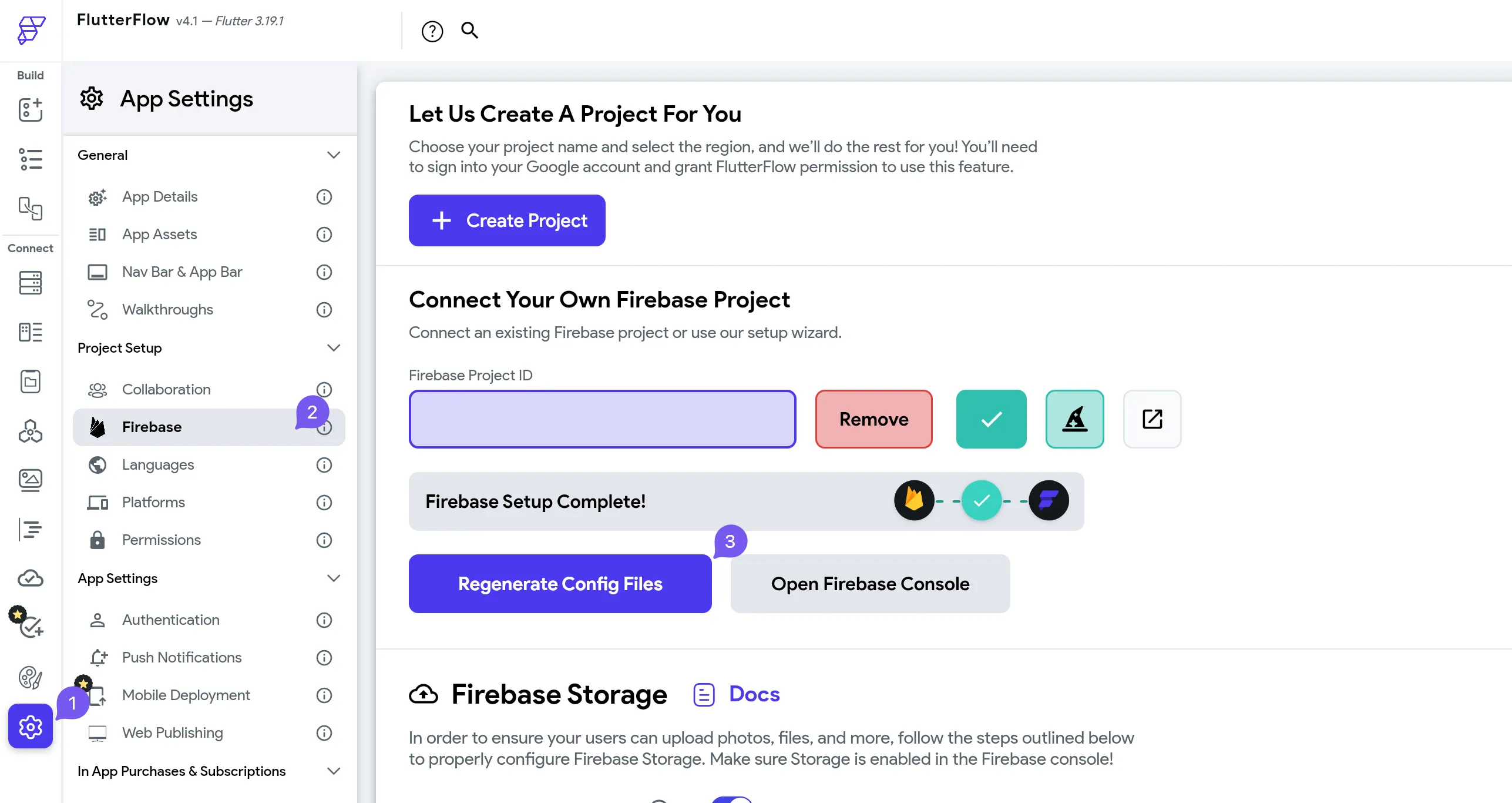 Раздел Firebase в настройках проекта