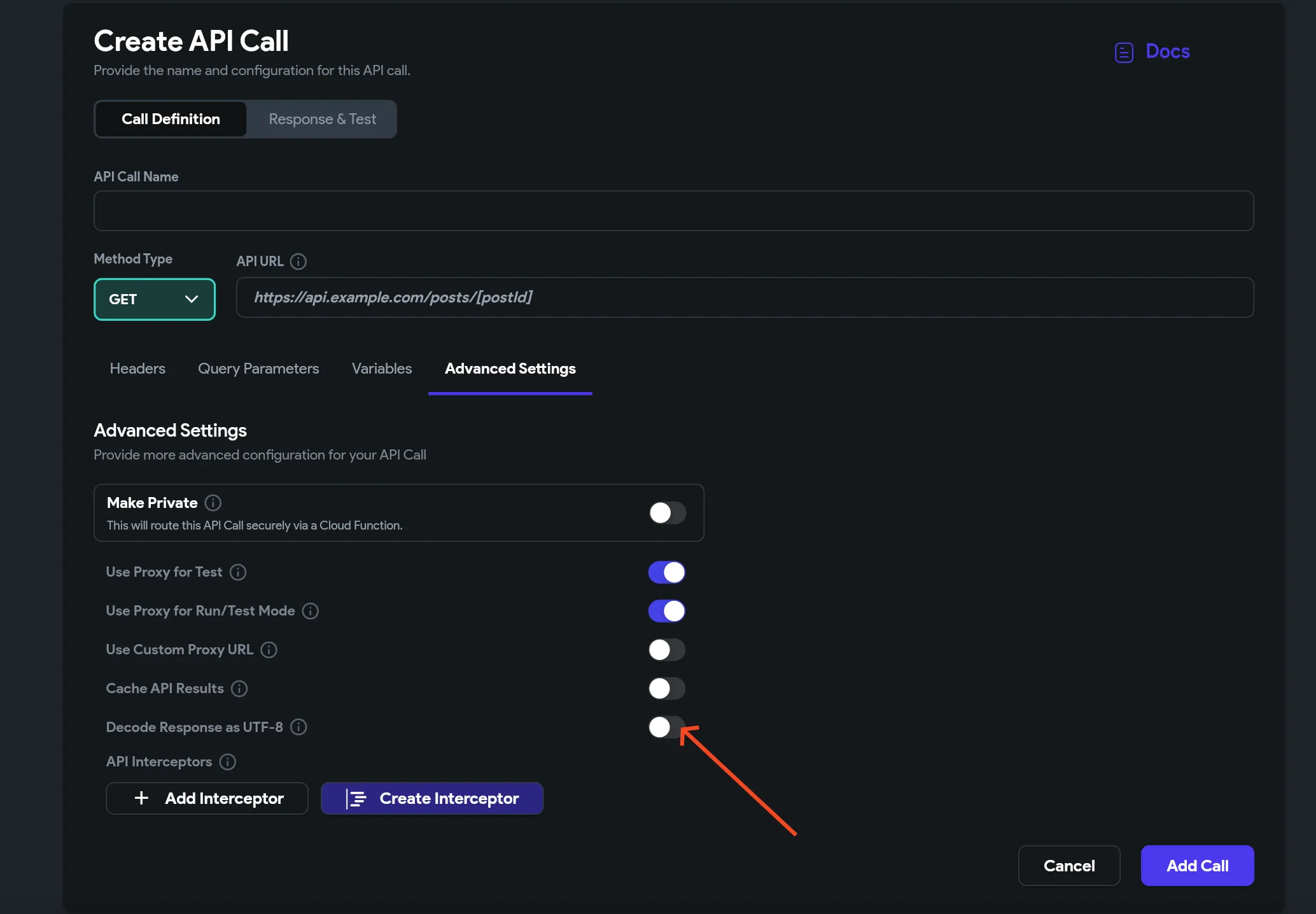 Опция Force response decoding as UTF-8