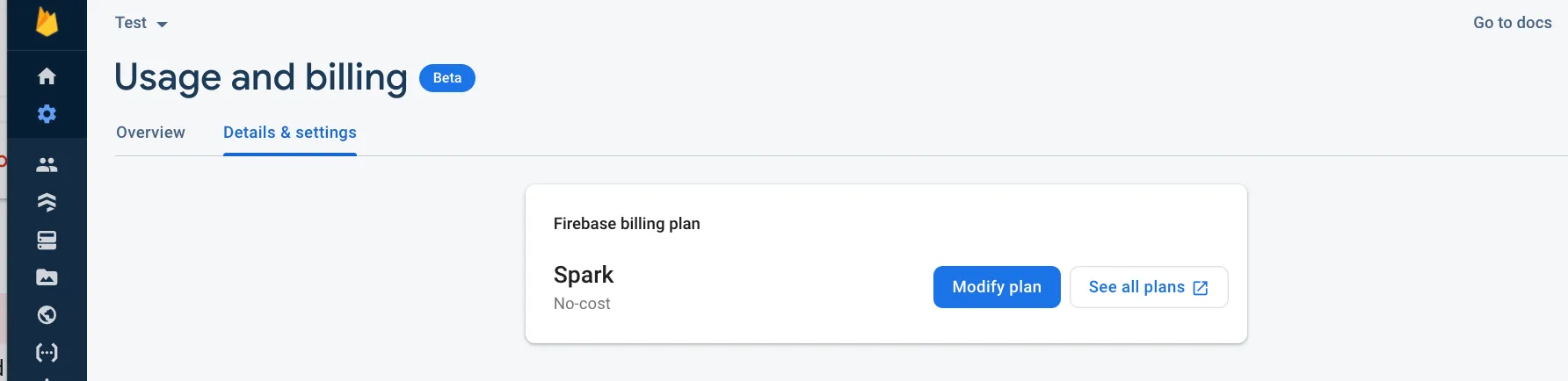 Проверка тарифа в консоли Firebase