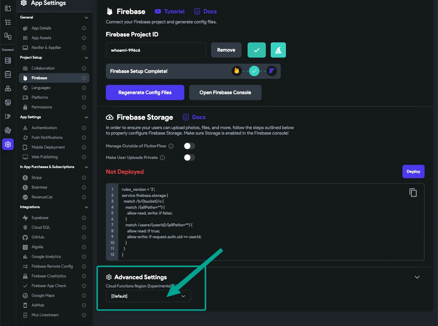 Регион функций в Firebase