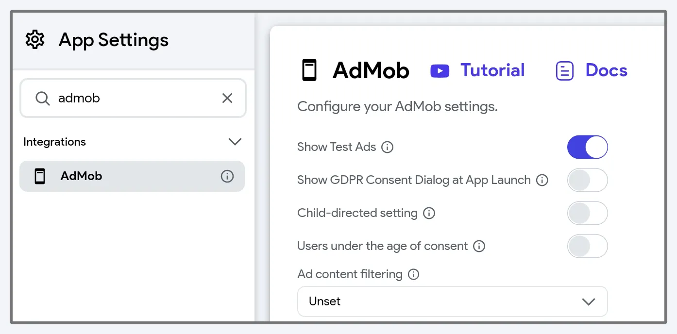 Настройки AdMob во FlutterFlow