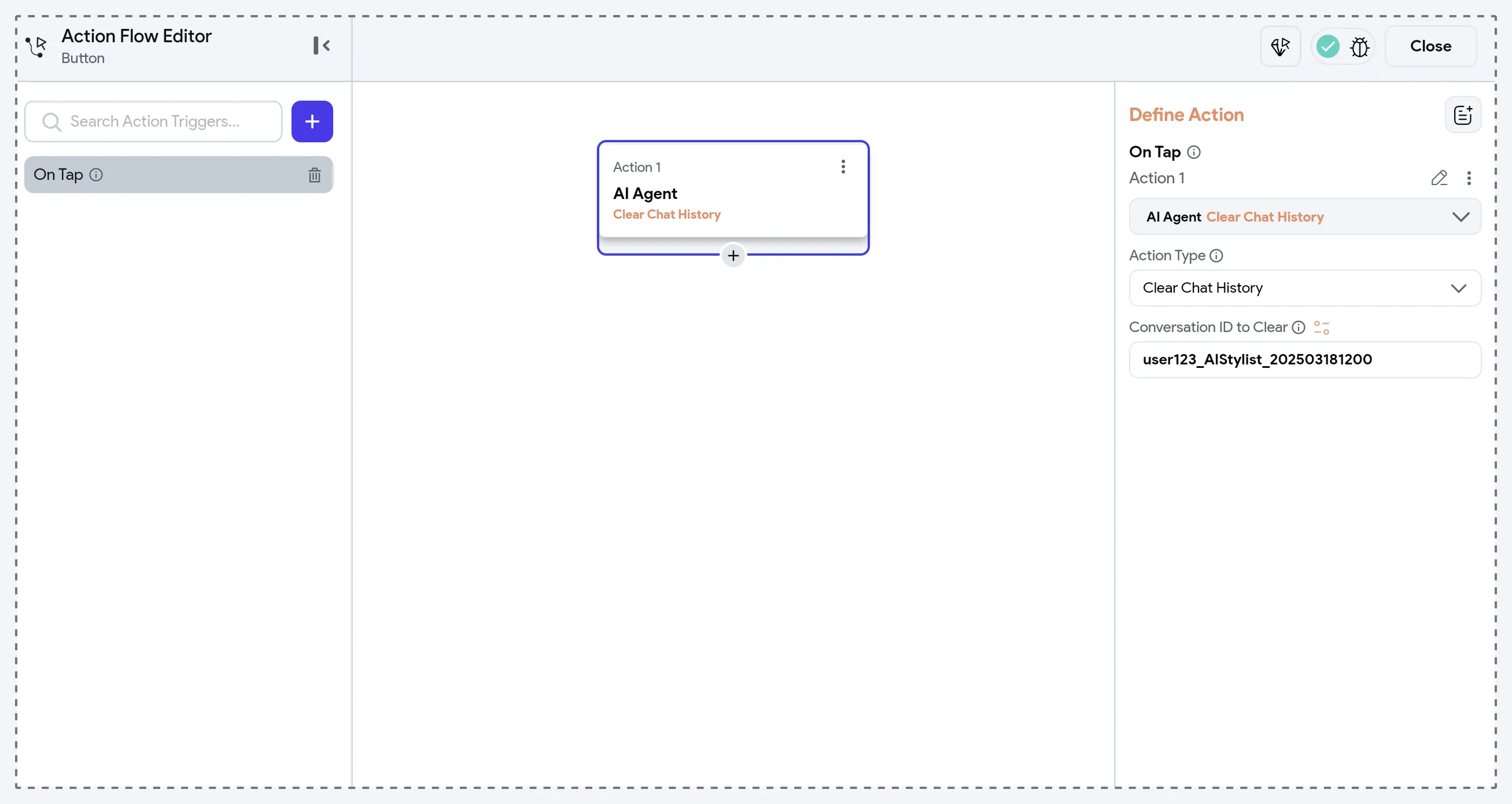 Настройка действия Clear Chat History