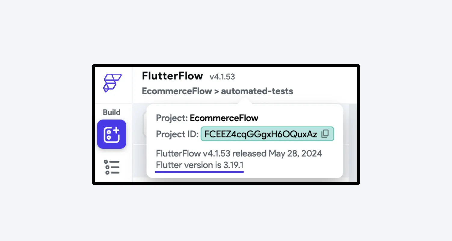 Версия Flutter в настройках проекта FlutterFlow