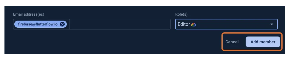 Добавление firebase@flutterflow.io в участники проекта