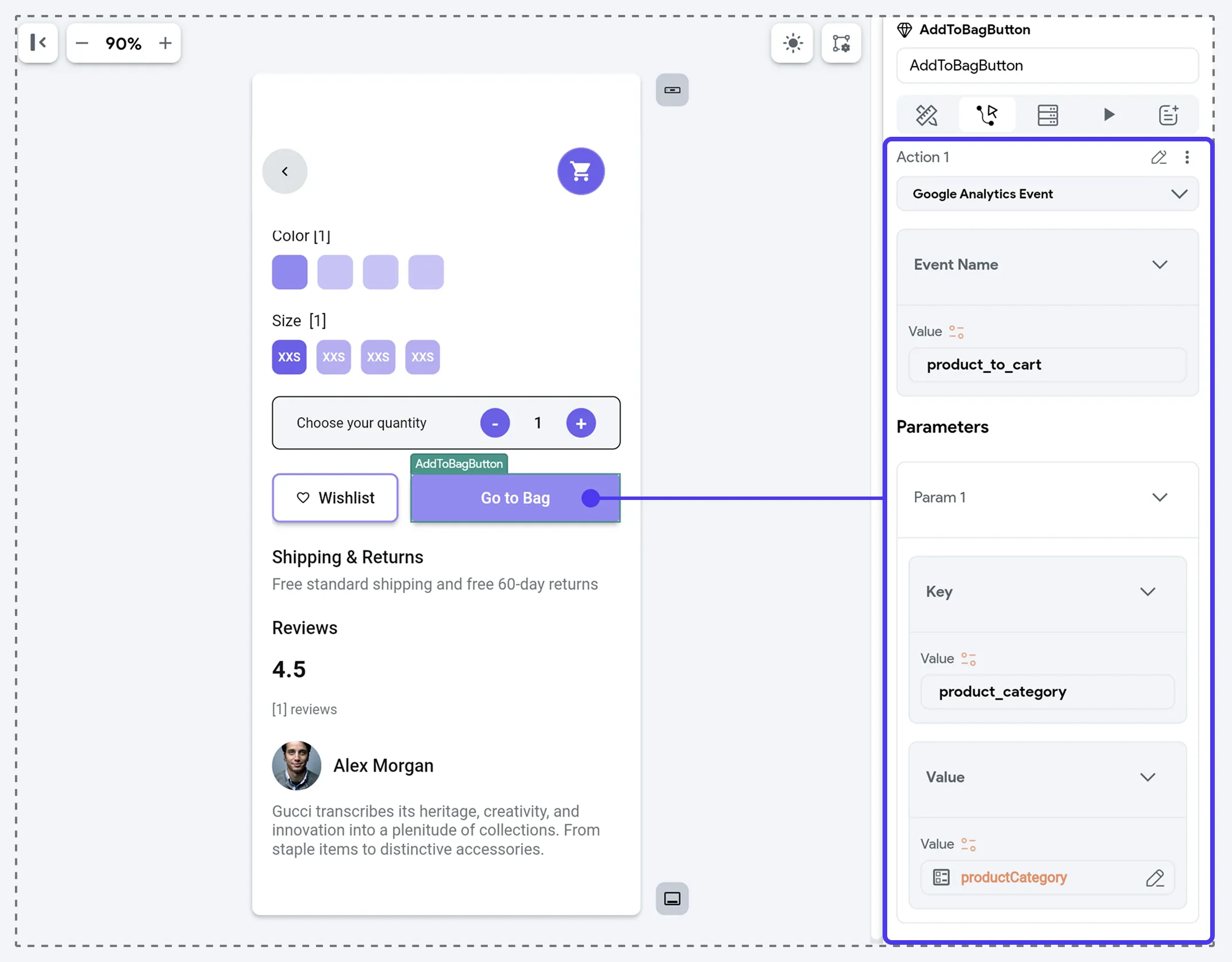 Настройка действия Google Analytics Event