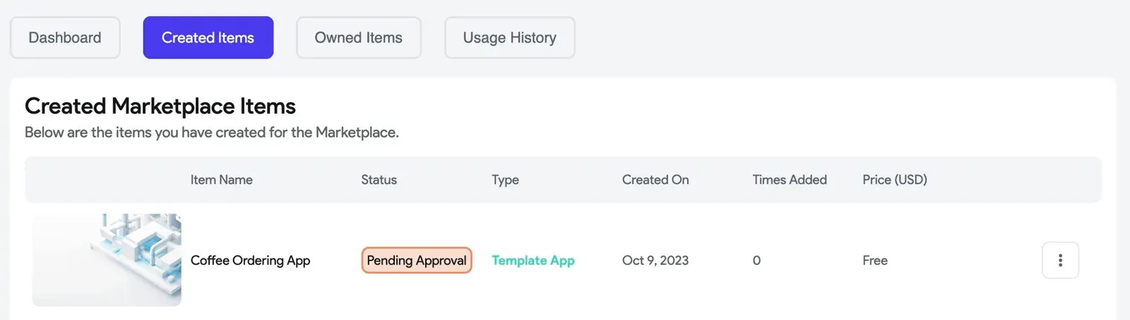 Элемент со статусом Pending Approval в личном кабинете автора