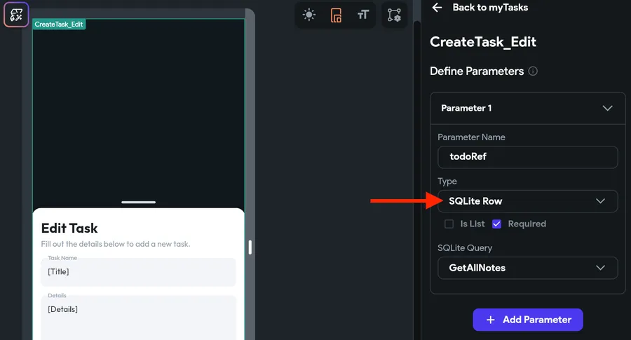 Передача строки SQLite в компонент