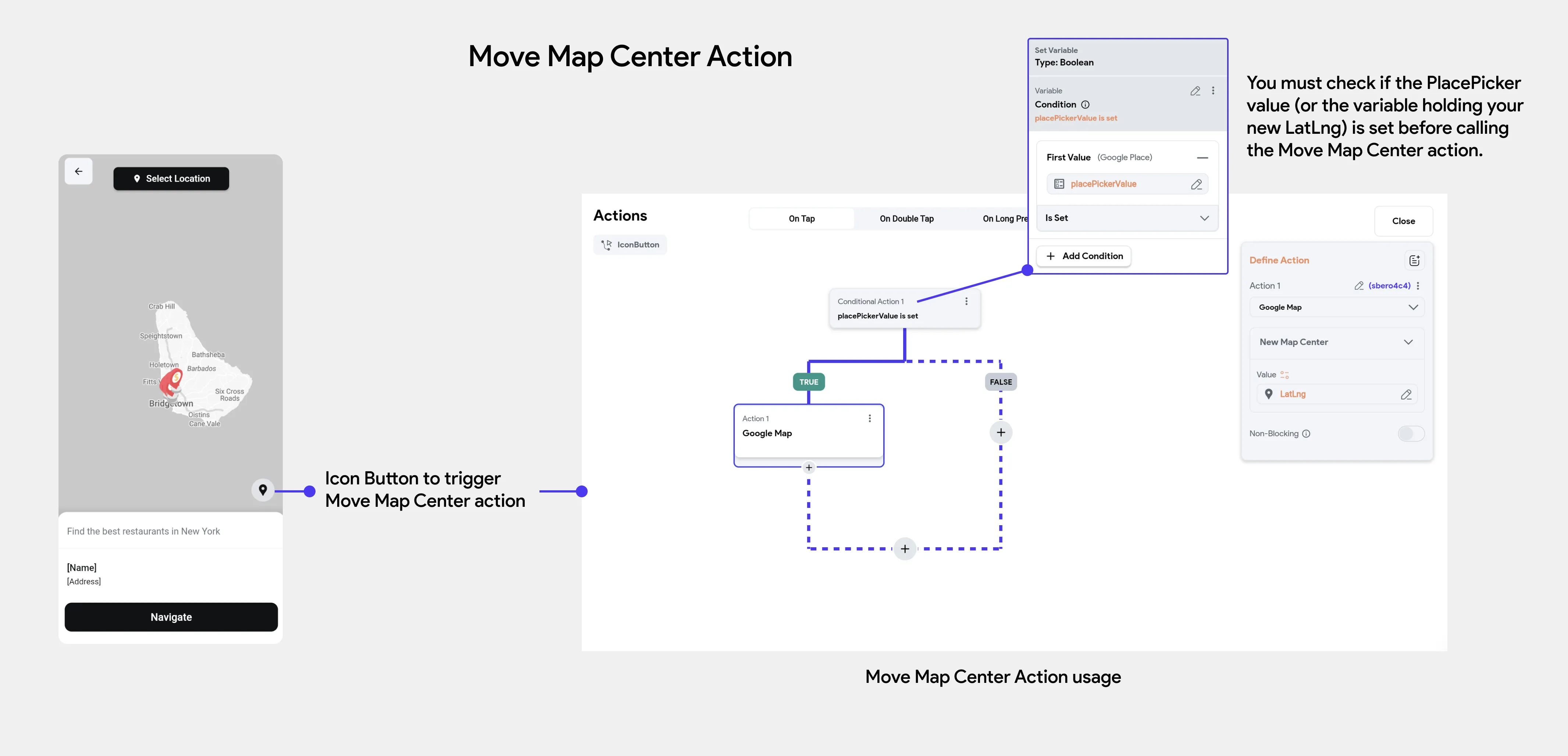 Настройка действия Move Map Center