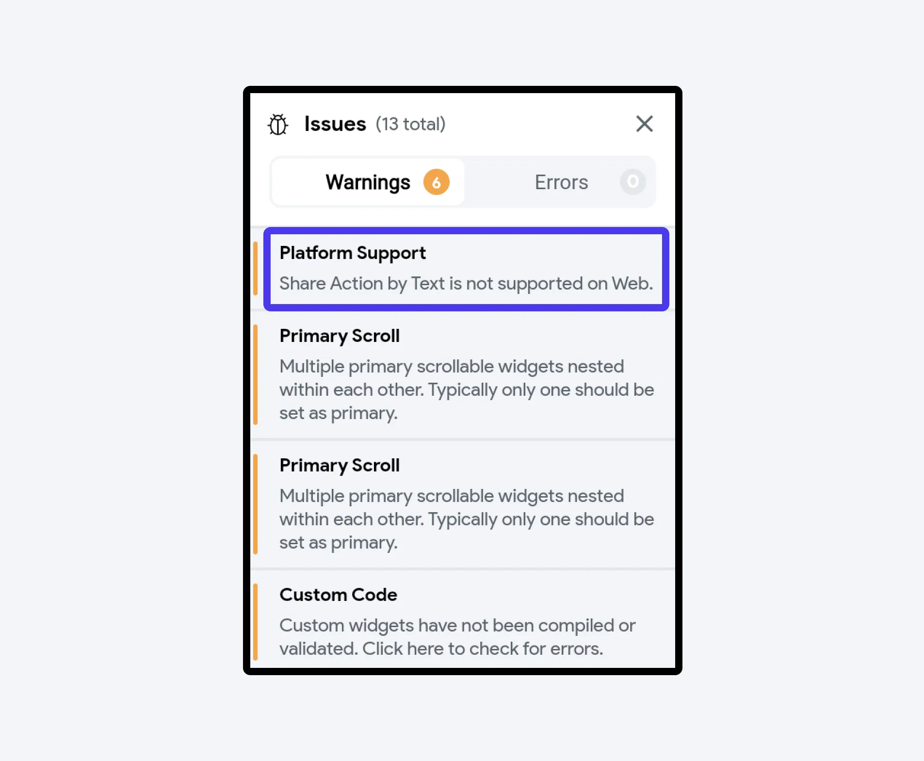 Предупреждения Platform Support Warning в списке проблем проекта