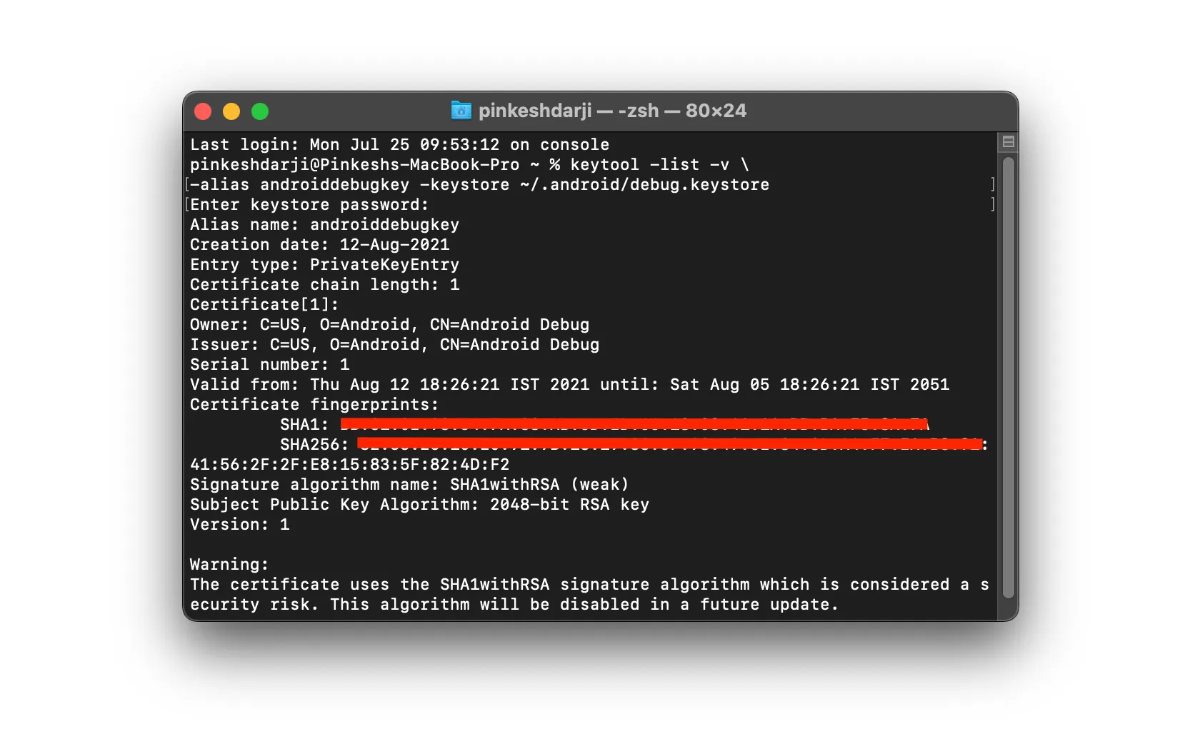 Ключ SHA-256 в выводе keytool