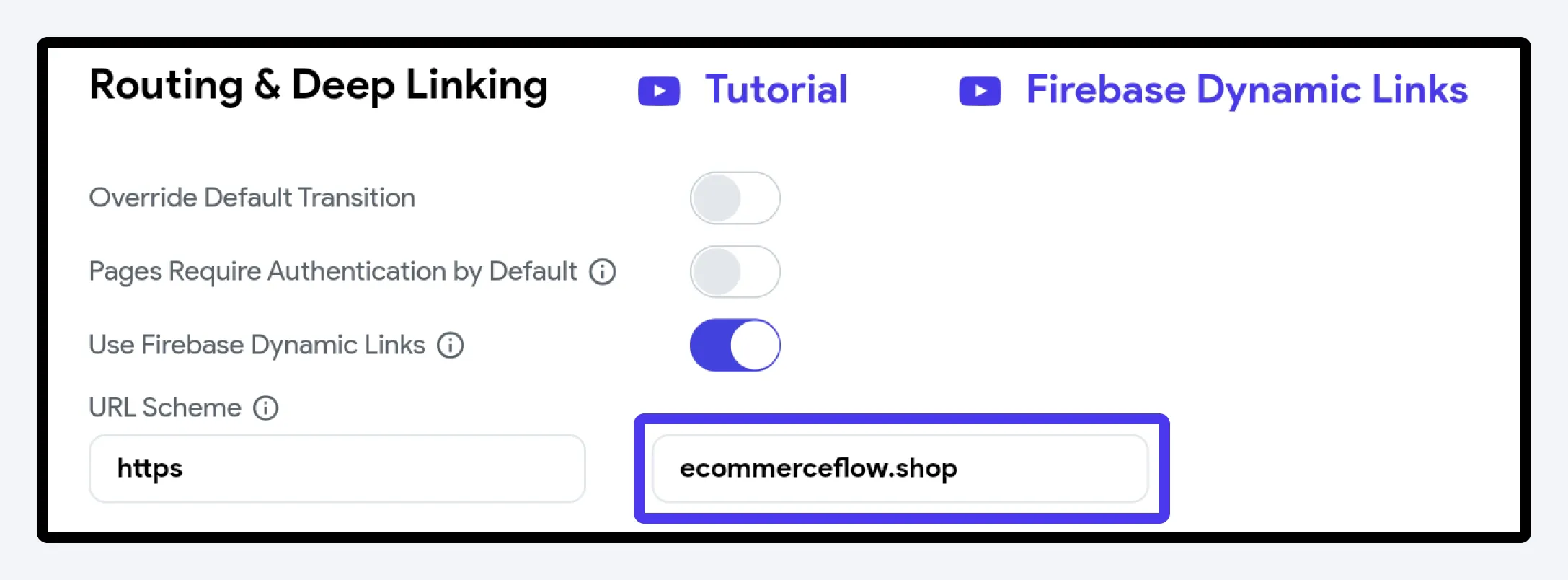 Настройка схемы адресов Firebase Dynamic Links