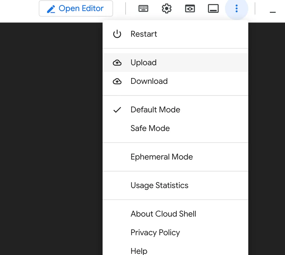 Загрузка файла в Cloud Shell